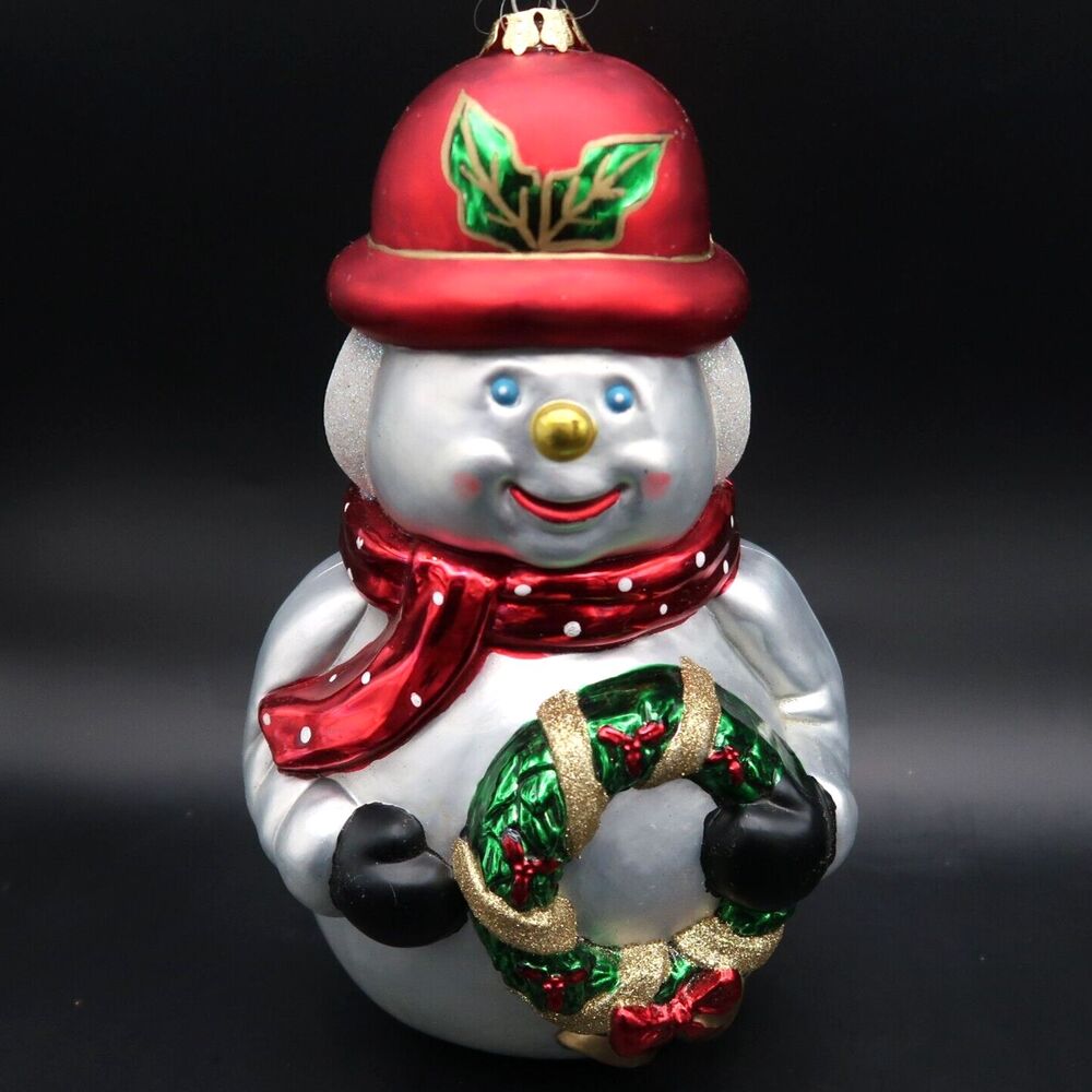Christmas Ornament Snowman Blown Glass Inspired 8 inch Extra Large